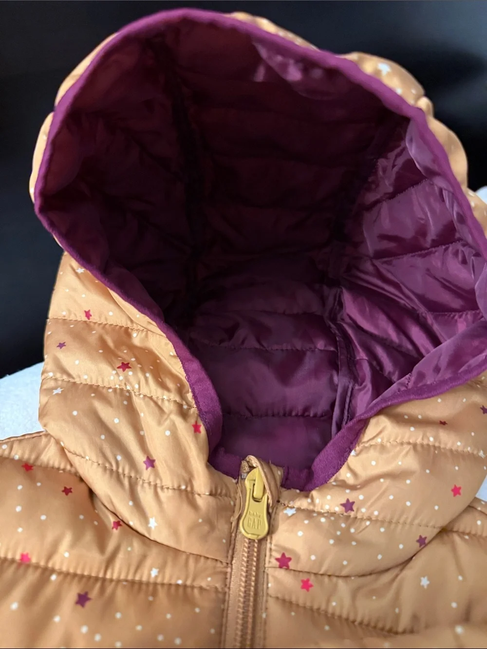 GAP Mustard Star-Print Puffer Jacket with Hood